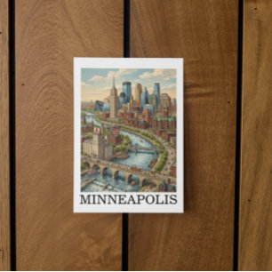 Cartão Postal Vista da Silhueta de Minneapolis Minnesota Antiga