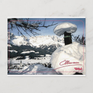 Cartão Postal Vista da Vila Alpina de Inverno Vintage Ellmau Tir