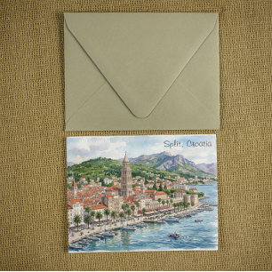 Cartão Postal Vista de arte em aquarela da Dalmácia Croácia Spli