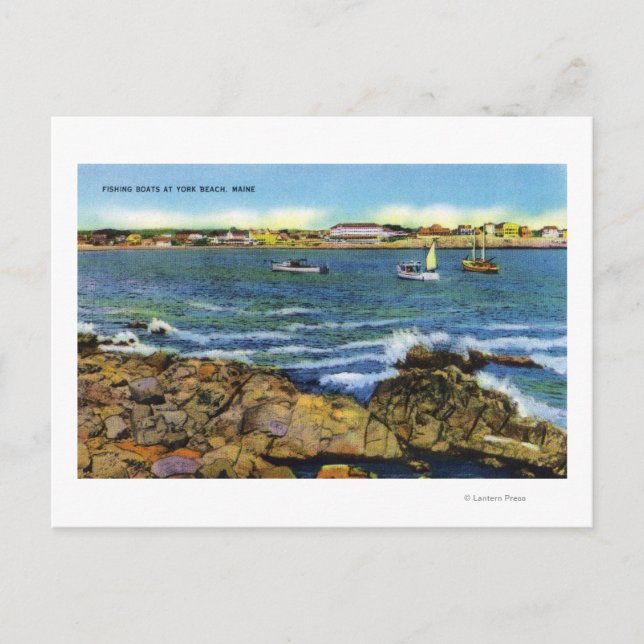 Cartão Postal Vista de Barcos de Pesca de York Beach (Frente)