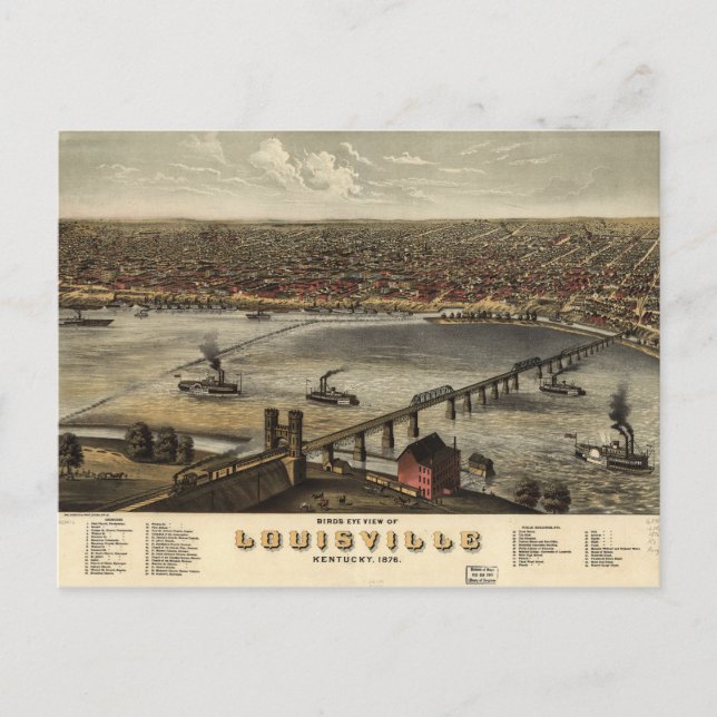 Cartão Postal Vista de Bird sobre Louisville, Kentucky (1876) (Frente)