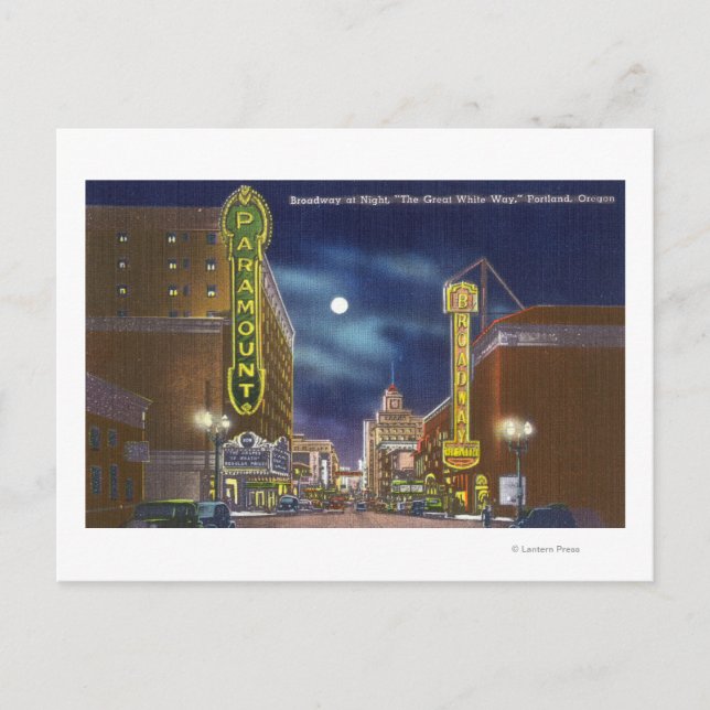 Cartão Postal Vista de Broadway à Noite (Frente)