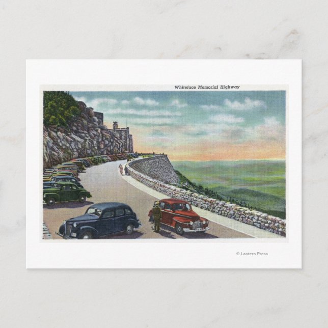 Cartão Postal Vista de Carros Antigos no Memorial Whiteface Hwy (Frente)