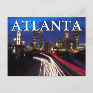 Cartão Postal Vista de Cidade à Noite   Atlanta, Geórgia