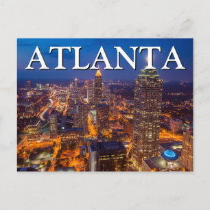 Cartão Postal Vista de Cidade à Noite   Atlanta, Geórgia