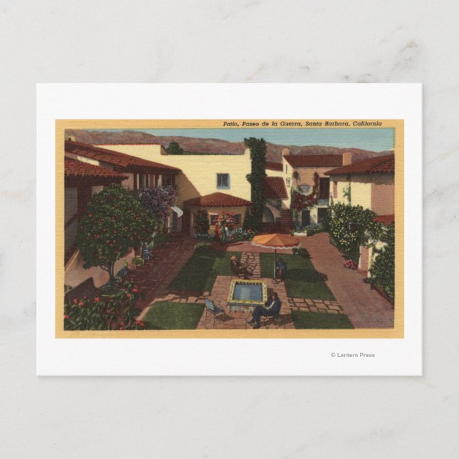 Cartão Postal Vista de De la Guerra Patio & Compras (Frente)