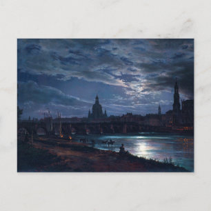 Cartão Postal Vista de Dresden pela Lua por Johan C Dahl 1839