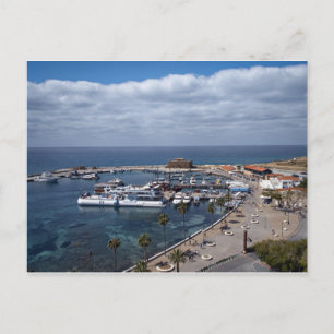 Cartão Postal Vista de drone do porto e castelo de Paphos