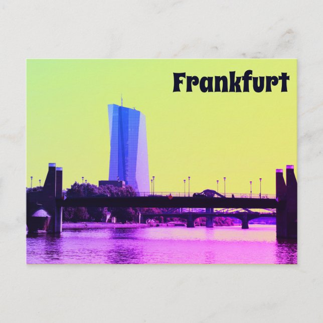 Cartão Postal Vista de Frankfurt & Pink Sky (Frente)