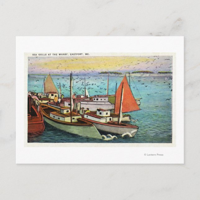 Cartão Postal Vista de fundos marinhos e de navios no cais (Frente)