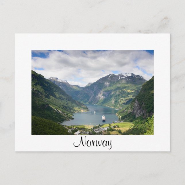 Cartão Postal Vista de Geirangerfjord na Noruega (Frente)