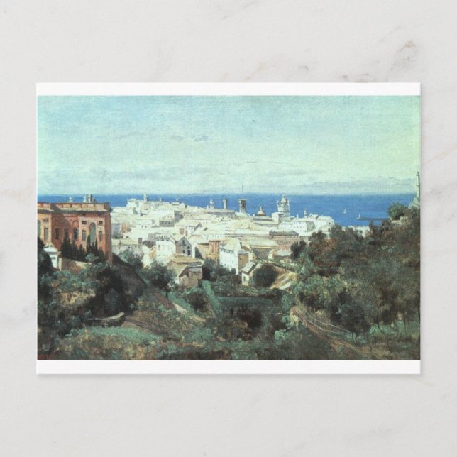 Cartão Postal Vista de Génova por Camille Corot (Frente)
