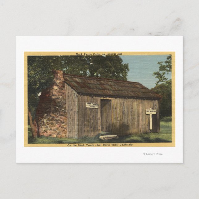 Cartão Postal Vista de Mark Twain Cabin em Jackass Hill (Frente)