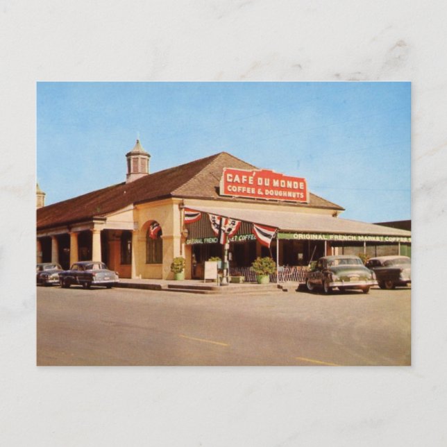 Cartão Postal Vista de Nova Orleans, de 1950, do Café du Monde (Frente)