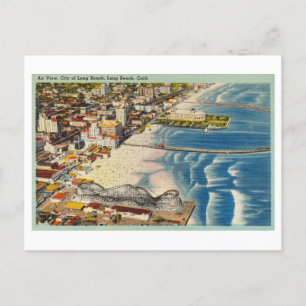 Cartão Postal Vista de Pássaro de Long Beach, Califórnia, Vintag