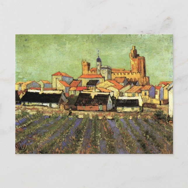 Cartão Postal Vista de Saintes Maries por Vincent van Gogh (Frente)