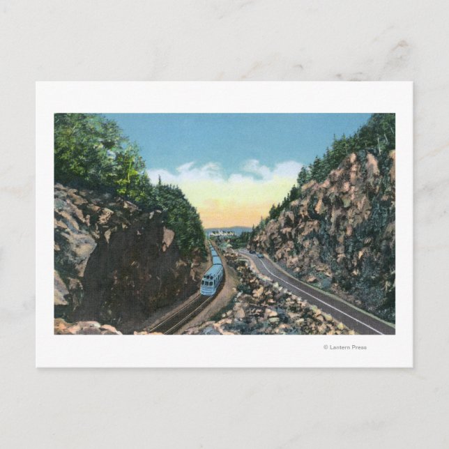 Cartão Postal Vista de um comboio ao longo da autoestrada (Frente)