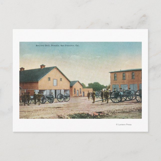 Cartão Postal Vista de um Treinamento de Artilharia no Presidio (Frente)