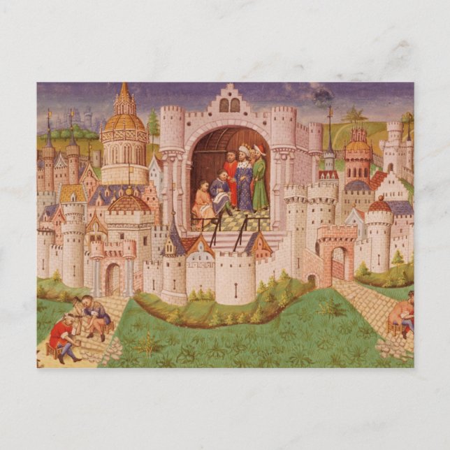 Cartão Postal Vista de uma cidade com trabalhadores pavimentando (Frente)