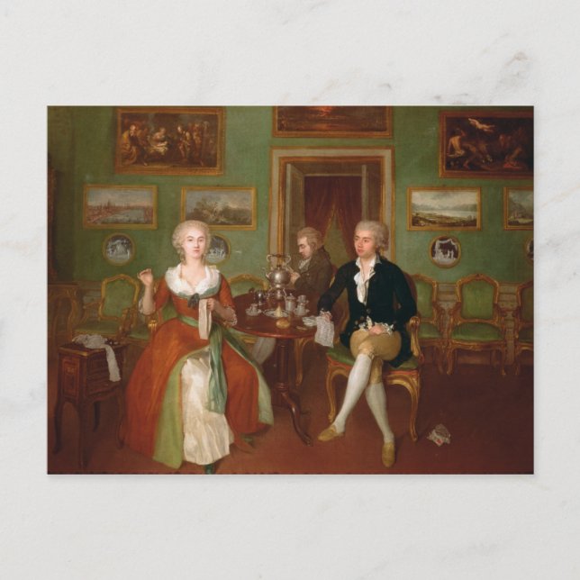 Cartão Postal Vista de uma sala de desenho, 1780 (Frente)