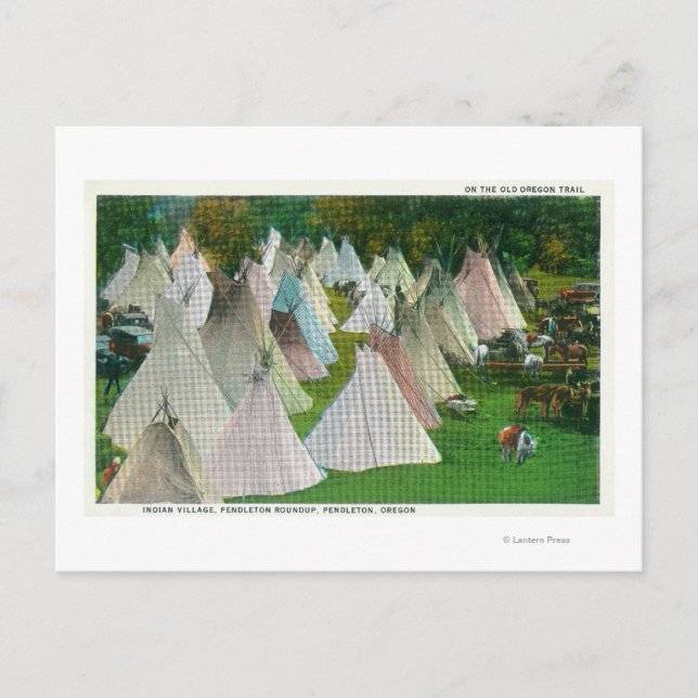 Cartão Postal Vista de uma vila indiana e Pendleton (Frente)