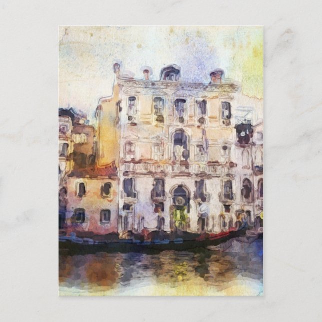 Cartão Postal Vista de Veneza feita a aquarela artística (Frente)