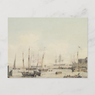 Cartão Postal Vista do Castelo Cornet, Guernsey, com Navios, c.