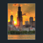 Cartão Postal Vista do horizonte de Chicago de Adler<br><div class="desc">HDR Chicago Skyline Sunset</div>