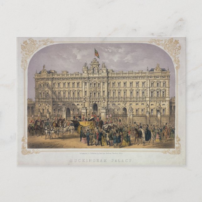 Cartão Postal Vista do Palácio de Buckingham com uma Multidão (Frente)