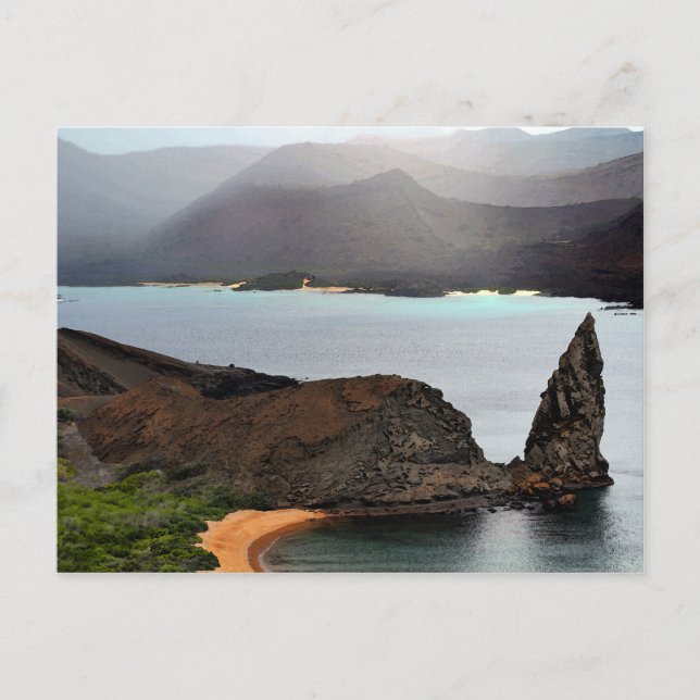 Cartão Postal Vista do Pico de Bartolomeu nas Ilhas Galápagos (Frente)