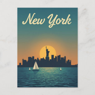 Cartão Postal Vista do pôr do sol do horizonte de Nova York