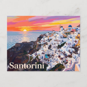 Cartão Postal Vista do pôr do sol em Santorini Cíclades Grécia