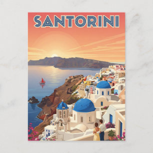 Cartão Postal Vista do pôr do sol Santorini Grécia Cíclades Viag