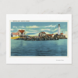Cartão Postal Vista do Porto de Boston e Farol de Boston