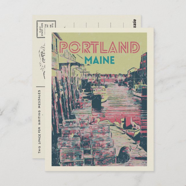 Cartão Postal Vista do porto Portland Maine USA (Frente/Verso)