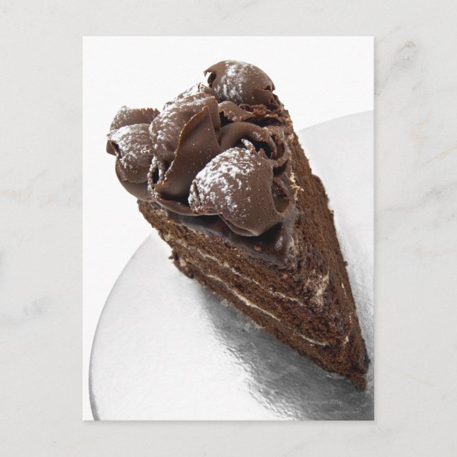 Cartão Postal Vista elevada de um pedaço de bolo de chocolate (Frente)
