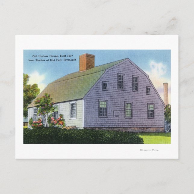 Cartão Postal Vista exterior da antiga casa Harlow (Frente)