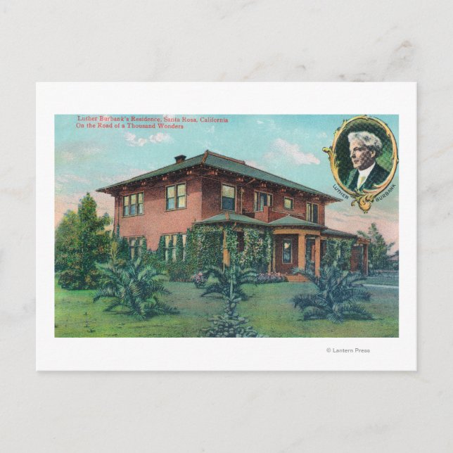 Cartão Postal Vista Exterior da Residência de Luther Burbank (Frente)