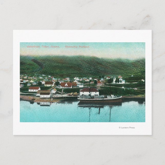 Cartão Postal Vista frontal da cidade e do Navio a vapor (Frente)