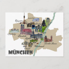 Cartão Postal Vista geral do mapa de Munich