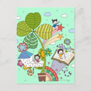 Cartão Postal Vista lateral das crianças que estudam por planta