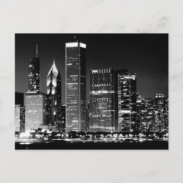 Cartão Postal Vista noturna da famosa paisagem urbana de Chicago (Frente)