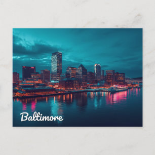 Cartão Postal Vista Noturna do Porto Interno de Baltimore