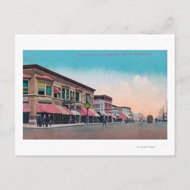 Cartão Postal Vista Oriental da Avenida Hewitt Everett, WA (Frente)