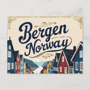 Cartão Postal Vista Retrô do Porto de Bergen