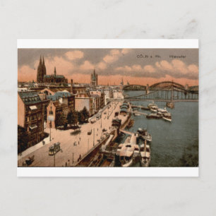 Cartão Postal Vista Vintage da Catedral de Colónia à Beira-Rio