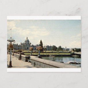 Cartão Postal Vista Vintage do Parlamento de Victoria BC no Port