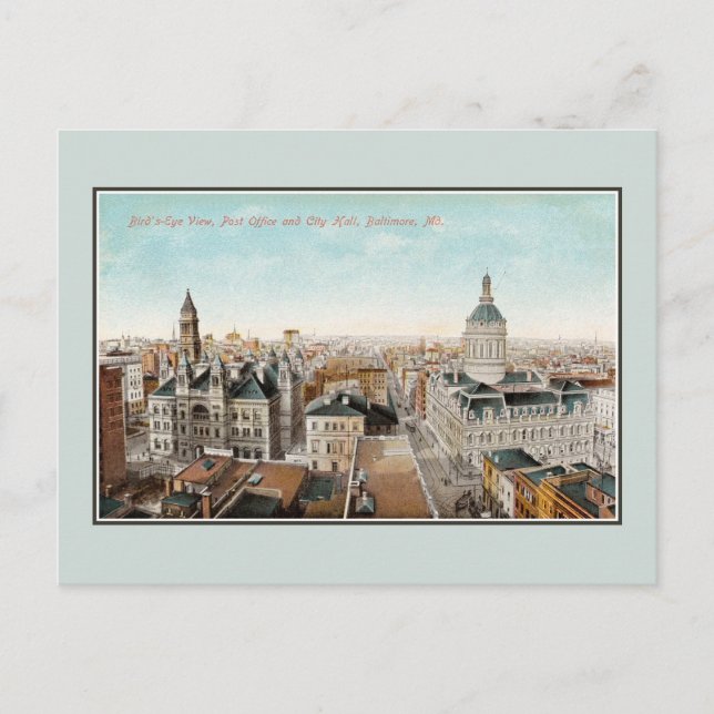 Cartão Postal Vista visual de aves dos anos 1900 Baltimore MD (Frente)