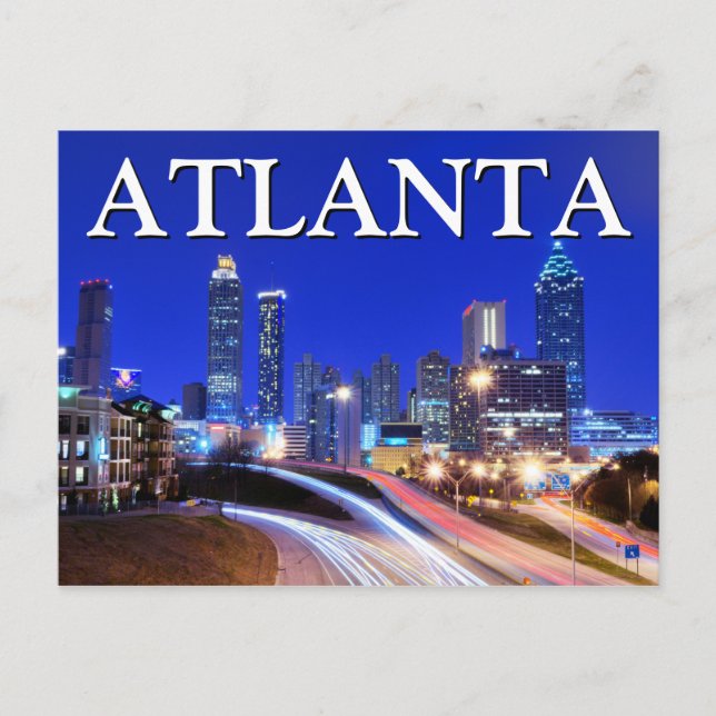 Cartão Postal Visualização da Cidade à Noite | Atlanta, Geórgia (Frente)