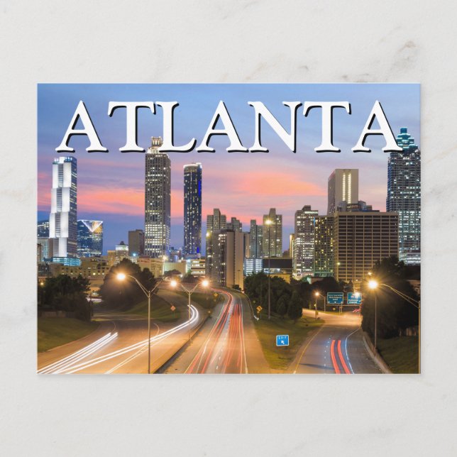 Cartão Postal Visualização da Cidade à Noite | Atlanta, Geórgia (Frente)